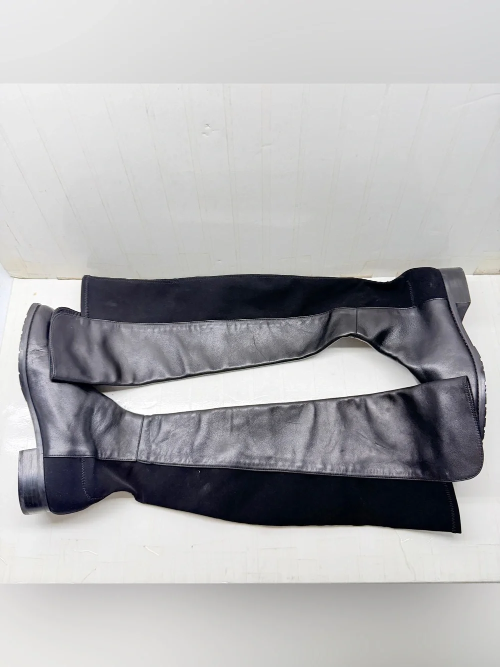 Stuart Weitzman 5050 Black Over-the-Knee Leather Boots, Size 9.5